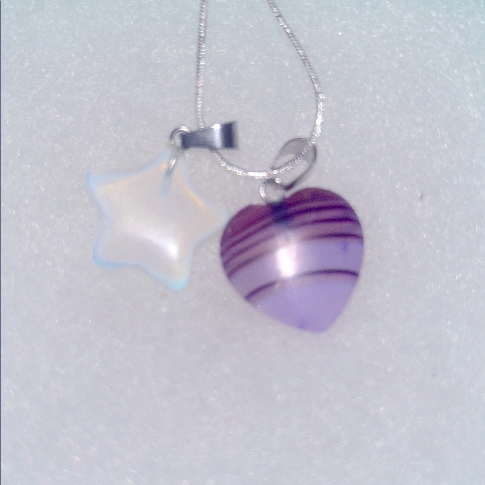 Boho hippie Opal Star and Purple Agate Crystal heart Sterling Sil… - Picture 2 of 6